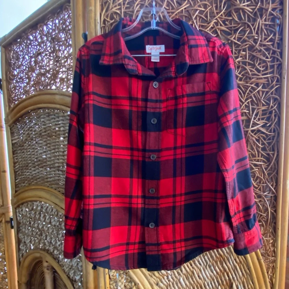 Cat & Jack Red Plaid Button Down Shirt Size XS (4/5) Great Condition